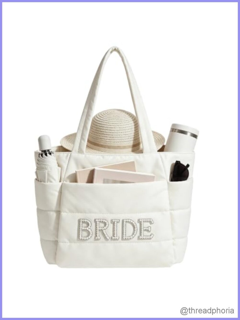 Bride Puffer Tote Bag, Bridal Shower Gift, Nylon & Polyester, Soft,